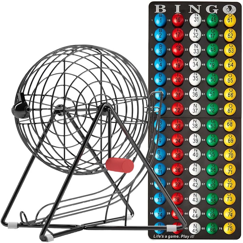 MR CHIPS 11" (Inch) Tall Professional Bingo Set with Steel Cage, Everlasting 7/8â€ Balls, Master Board for Balls - Mysterious Black Color - Image 1